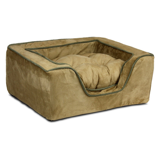 Snoozer SN-21280 Luxury Square Dog Pet Bed - Medium-Camel-Olive ( 19 W x 15 D x 12 H)