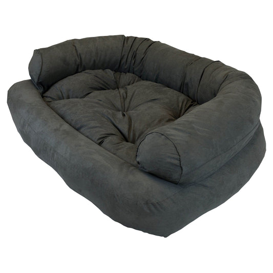 Snoozer Luxury Micro Suede Overstuffed Pet Sofa, Anthracite, Small, Black (14" L X 19" W X 8"H)