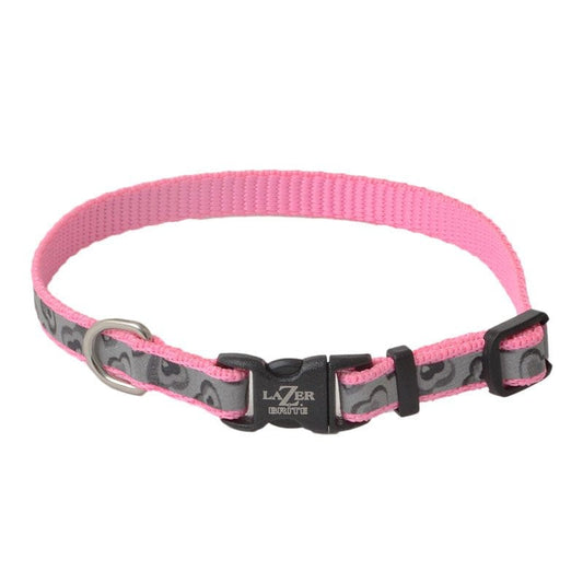 Coastal Pet Lazer Brite Reflective Adjustable Dog Collar Pink Hearts