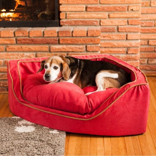 Snoozer Luxury Overstuffed Corner Dog Bed- Small - Red - (16 L x 16 W x 12 H)