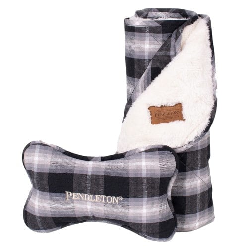 Pendleton Plaid Pet Throw and Bone Combo Set Charcoal Ombre, One Size Fits All