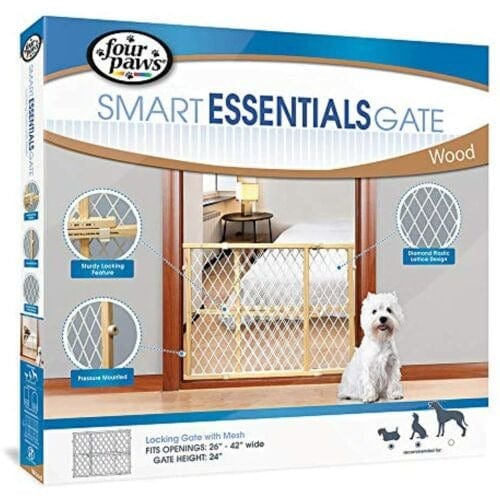 Four Paws Wood Frame Dog Gate With Plastic Mesh