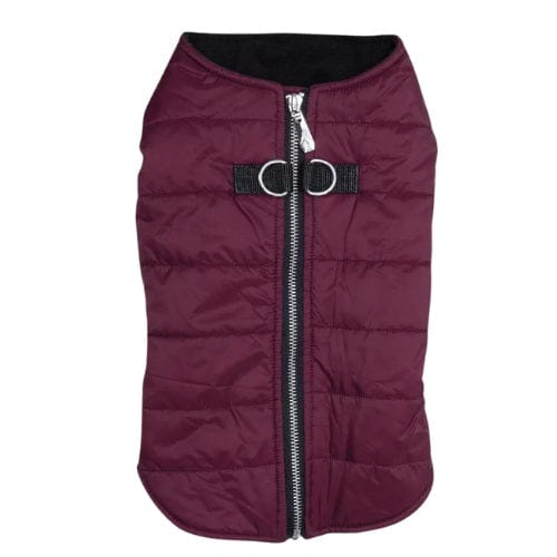Zip-up Dog Puffer Vest - Burgundy X-Small to X-Large