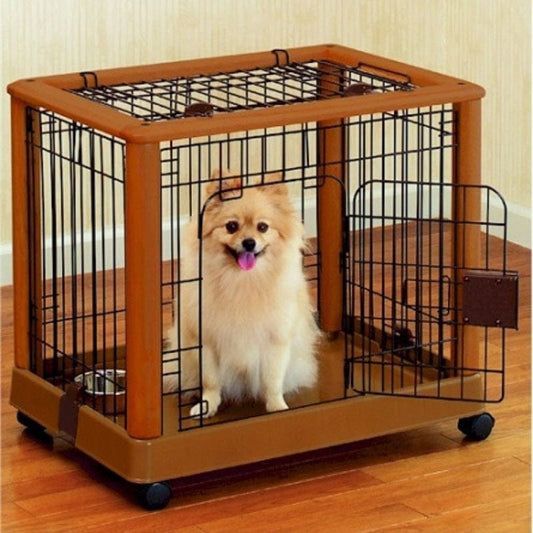 Richell Mobile Rubberwood Pet Pen With Washable Trays - Small