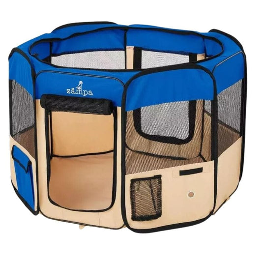 Zampa Portable Foldable Pet Playpen Kennel & Carrying Case Indoor (Small - Blue)