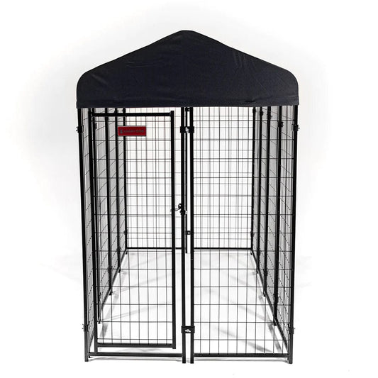 Lucky Dog STAY Series 4 x 8 x 6 Foot Black Roofed Steel Frame Villa Dog Kennel