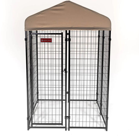 Lucky Dog STAY Series 4 x 4 x 6 Foot Khaki Roofed Steel Frame Studio Dog Kennel