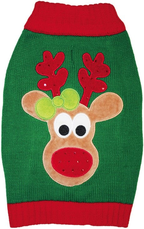 Fashion Pet Green Reindeer Dog Sweater Media 1 of 2