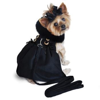 Wool Fur-Trimmed Dog Harness Coat - Black X-Small to X-Large