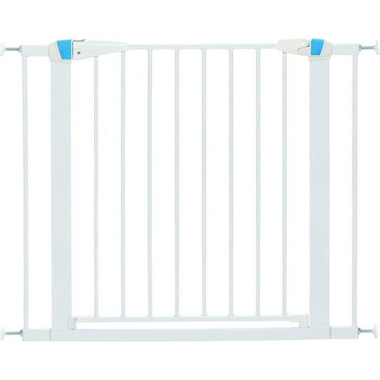 Midwest Walk Thru Steel Pet Gate with Safety Glow Framed for Dogs in White, 29"H,