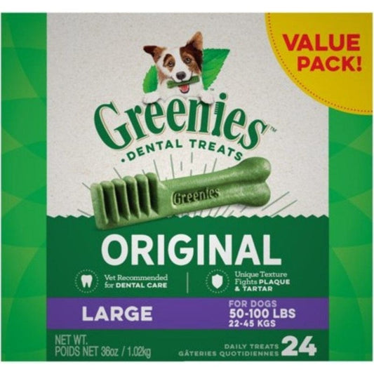 Greenies Original GR10106 50-100 Lbs. Original Dental Dog Chews 24 Treats - Large
