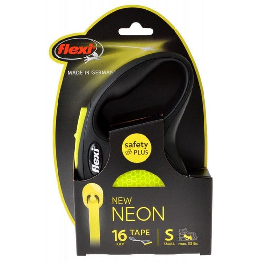 Flexi New Neon Reflective Retractable 16' Tape Leash, Small, Yellow
